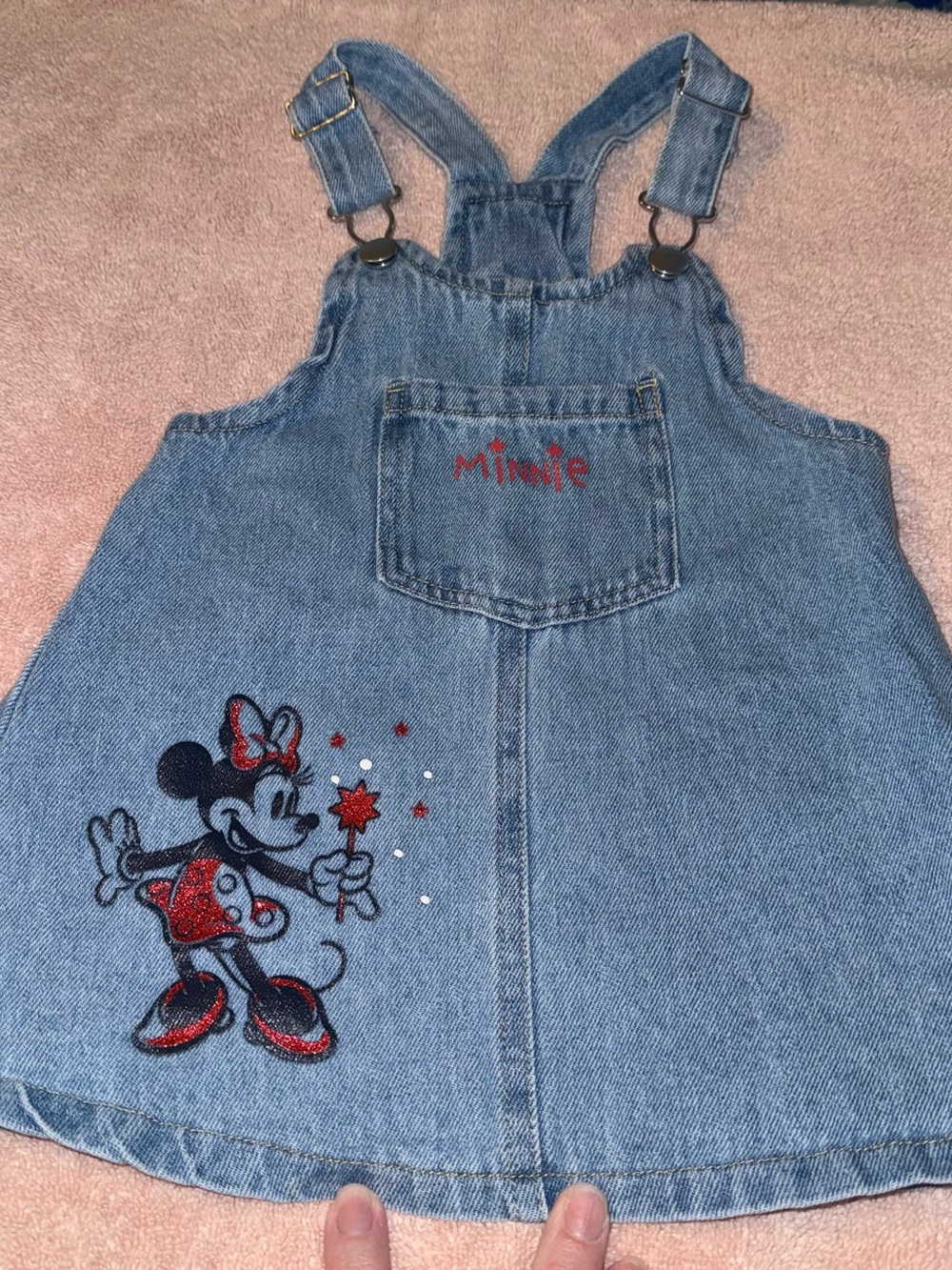 Disney Baby Girls Size 12 months Minnie Mouse Denim Overall Dress